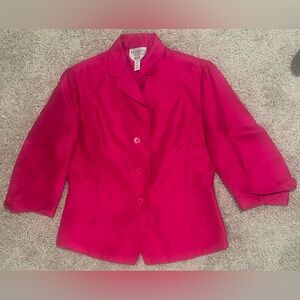 Talbots Collection Pure Silk 3/4 Sleeve Blouse Size 6 Megenta Pink Button Front